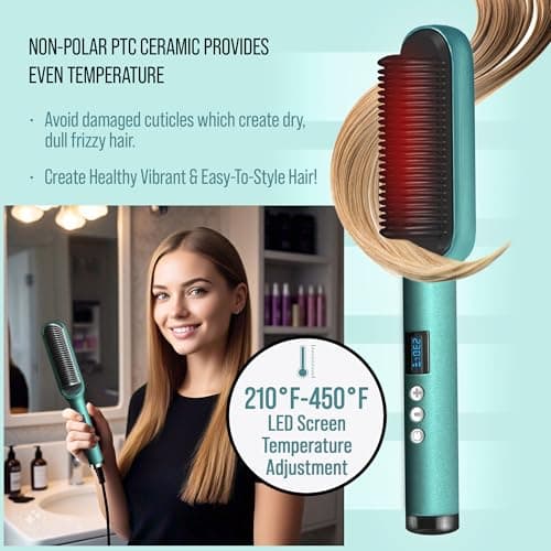 Professional Hair Straightener Brush with Negative Ions & LED Display