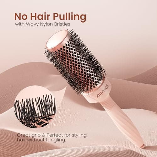 AIMIKE Rose Luxe Round Brush - Nano Ceramic Tech, 43 mm for Blowout, Curling & Styling