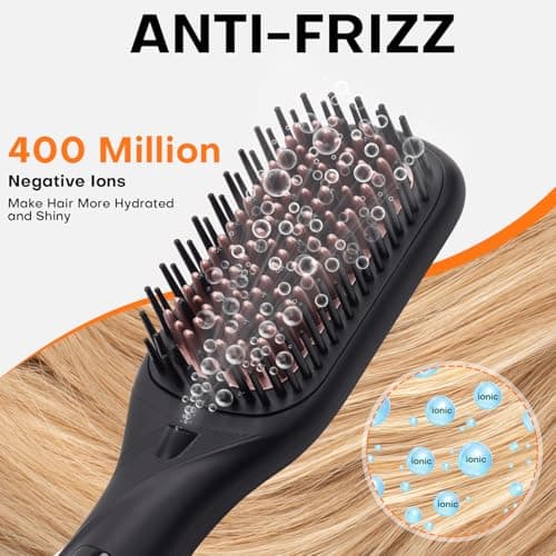 Ceramic Ionic Straightener Comb - Less Frizz & Fast Heating | 2-in-1 Flat Iron Brush | Black