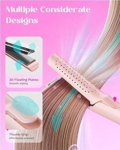 Fast Heating 1 Curling Iron with Cooling Air - Hair Straightener/Curler Combo (Pink)
