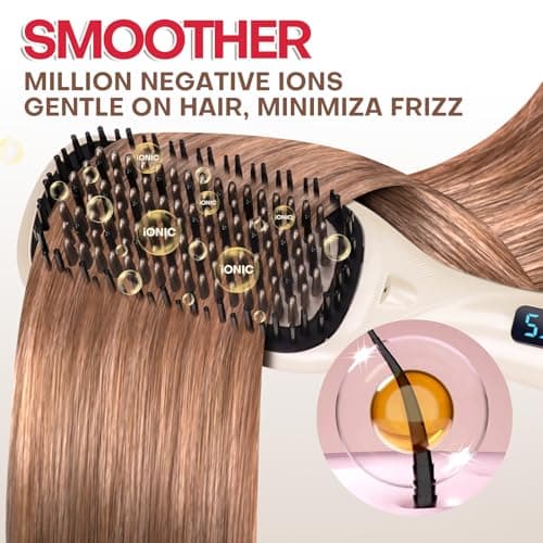 Champagne Ceramic Ionic Straightener Comb - Less Frizz, Fast Heating | Women's Hair Straightener | 2-in-1 Flat Iron Brus