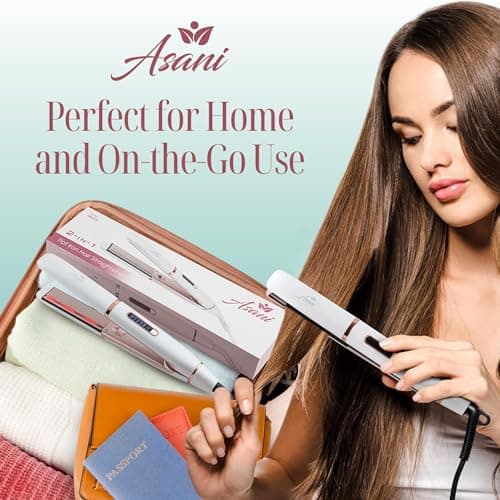 Asani 2-in-1 Straightener & Curler - Negative Ion, Anti-Frizz, 5 Heat Settings - Portable Styling Tool
