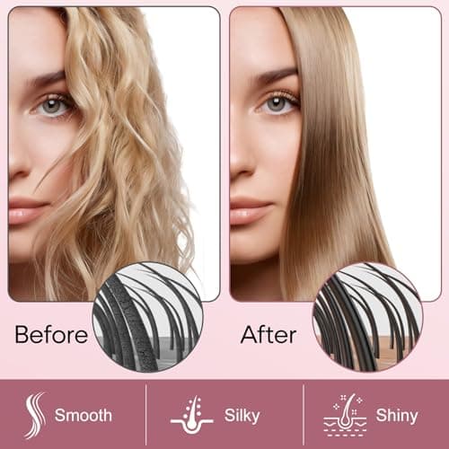 Siquer Ionic Hair Straightener Brush, 13 Temperatures LCD, Fast Heat, Auto-Off, Ceramic, Black