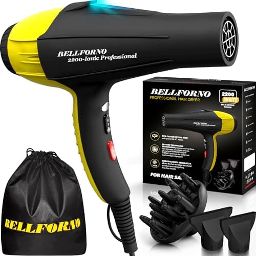 Bellforno 2200W Professional Hair Dryer with Diffuser & Negative Ionic Technology