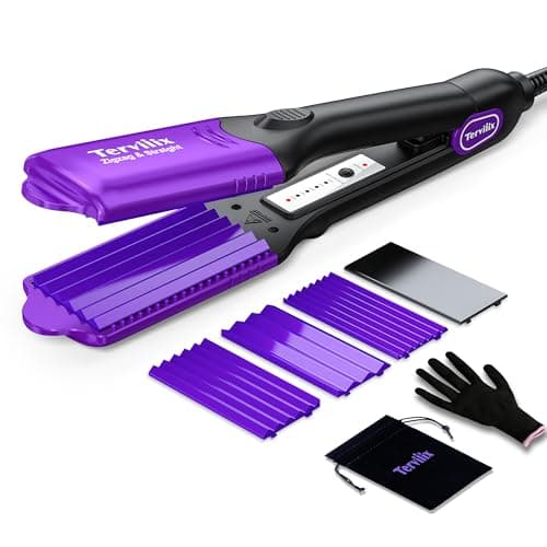 Terviiix Keratin Argan Oil Infused Crimper for Thin Hair, 4 Plates, 5 Heat Settings, Pink