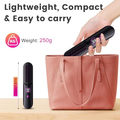 Biupky Cordless Hair Straightener Brush with 50M Negative Ions & LED Display