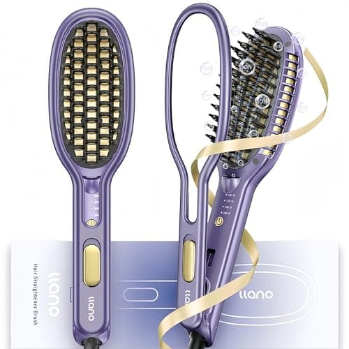 Ionic Ceramic Hair Straightener Brush, Anti-Frizz 2-in-1 Straightener/Curler with Clamp Holder (Purple)