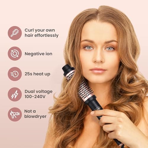 Visofo Rose-Gold Wavy Thermal Brush, 1.5" Heated Curling Iron, Fast Heating, Voluminous Curls