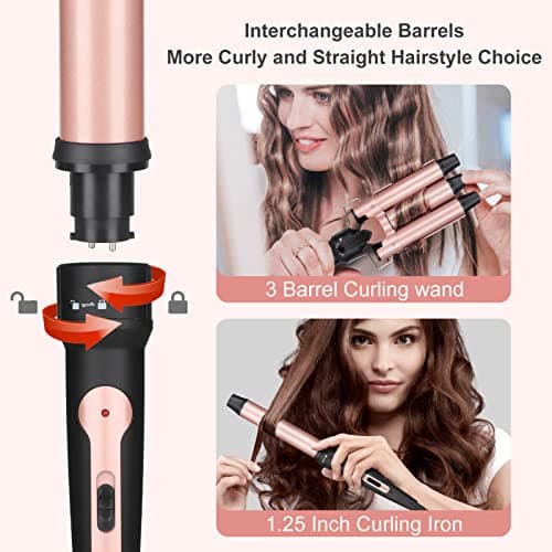 Emocci Pro Wand Curling Iron 3 Barrel 0.35"-1.25" Ceramic Hair Crimper