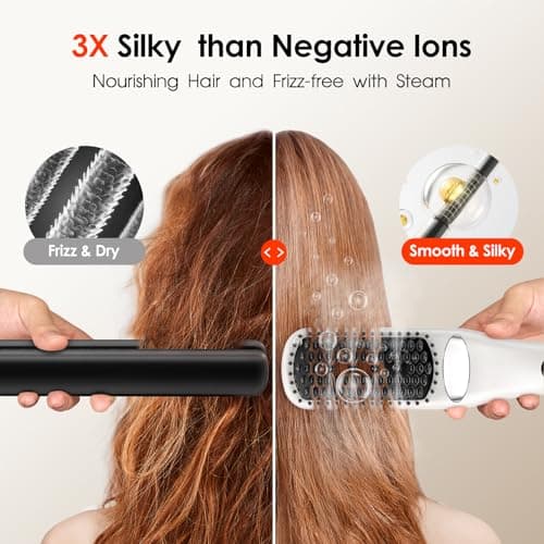 Steam Hair Straightener Brush - 3-in-1 13 Temp Straightening Comb, Fast Heating, Scalp-Friendly, Hair Protection, Travel