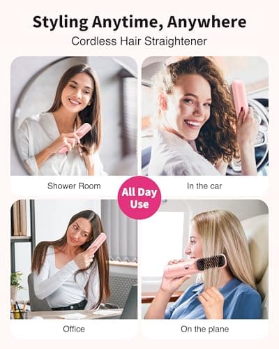 300 Million Negative Ions Cordless Hair Straightener - Fast Heating, Portable for Travel - Touch Up On-The-Go, Gift for
