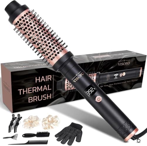 Visofo Rose-Gold Wavy Thermal Brush, 1.5" Heated Curling Iron, Fast Heating, Voluminous Curls