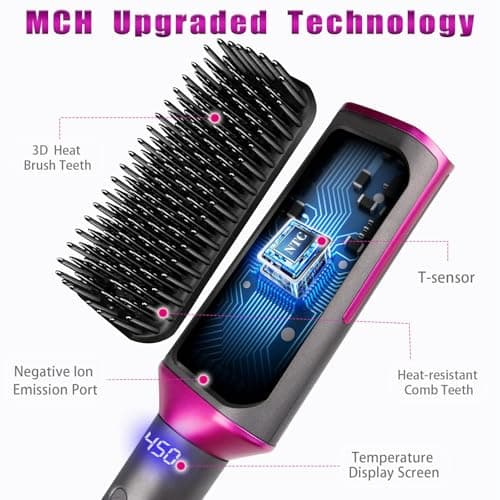 MCH Fast Heating 3X Denser Bristles Brush Straightener for Curly Hair