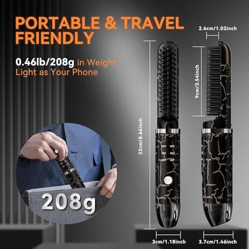 Cordless Beard Straightening Brush with 3 Temp Settings for Men