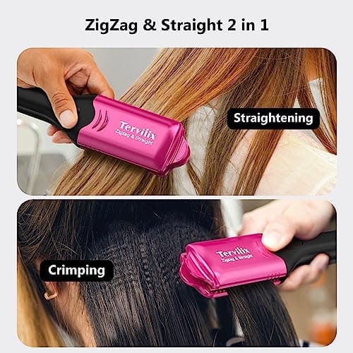 Terviiix Keratin Argan Oil Infused Crimper for Thin Hair, 4 Plates, 5 Heat Settings, Pink