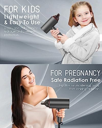 1800W Professional Ion Diffuser Hair Dryer for Fast & Quiet Hair Care Travel (Small & Medium)