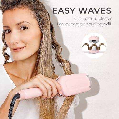 TYMO ROVY 1.25 Inch Ceramic Curling Wand - Ionic Deep Waver for Beach Waves, Pink, 3 Barrel, Dual Voltage, Anti-Scald
