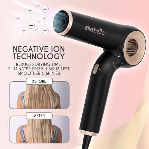 ELLA BELLA Professional Ionic Foldable Hair Dryer • Negative Ion Rapid Drying