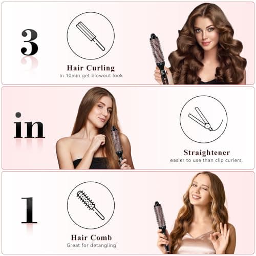 Ufree Ionic 1.5 Inch Heated Curling Brush, 30s Fast Heat, 9 Temp Settings, Travel Styling Tool, Gifts for Women