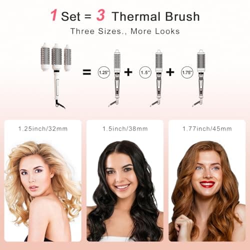 K&K 3-in-1 Thermal Brush Set: Ceramic Hot Brush & Curling Wand for All Hair Types