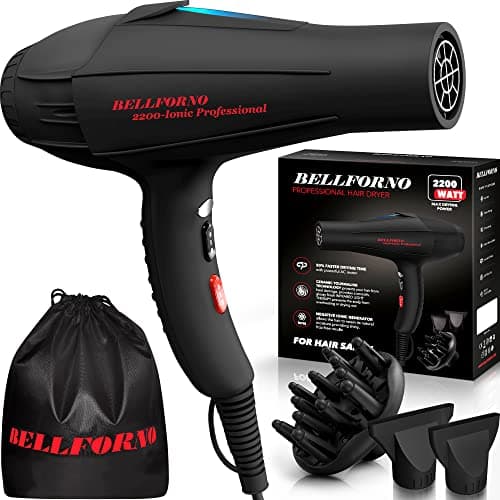Bellforno 2200W Professional Hair Dryer with Diffuser & Negative Ionic Technology