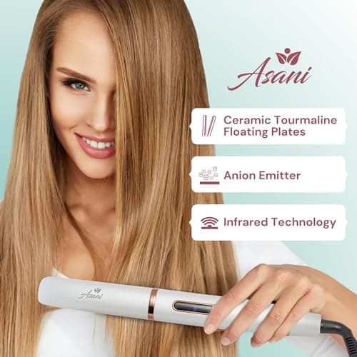 Asani 2-in-1 Straightener & Curler - Negative Ion, Anti-Frizz, 5 Heat Settings - Portable Styling Tool