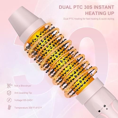 Thermal Heated 1.5 Inch Round Curling Iron, Anti-Scald Bristles, Instant Heat, Dual Voltage, Professional Travel