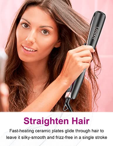 LANDOT 2-in-1 Hair Straightener and Curler - Flat Iron for Wave and Straighten Hair