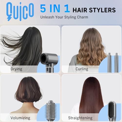 QUICO 5-in-1 Hair Dryer Brush, 110,000 RPM, 7X Faster, Negative Ionic, No Heat Damage