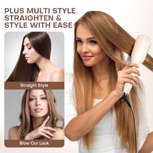 Champagne Ceramic Ionic Straightener Comb - Less Frizz, Fast Heating | Women's Hair Straightener | 2-in-1 Flat Iron Brus