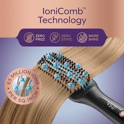 Professional Dual Voltage Hair Straightener Brush, Anti-Frizz Straightening Comb for Women