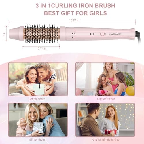 Thermal Heated 1.5 Inch Round Curling Iron, Anti-Scald Bristles, Instant Heat, Dual Voltage, Professional Travel