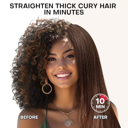 Champagne Ceramic Ionic Straightener Comb - Less Frizz, Fast Heating | Women's Hair Straightener | 2-in-1 Flat Iron Brus