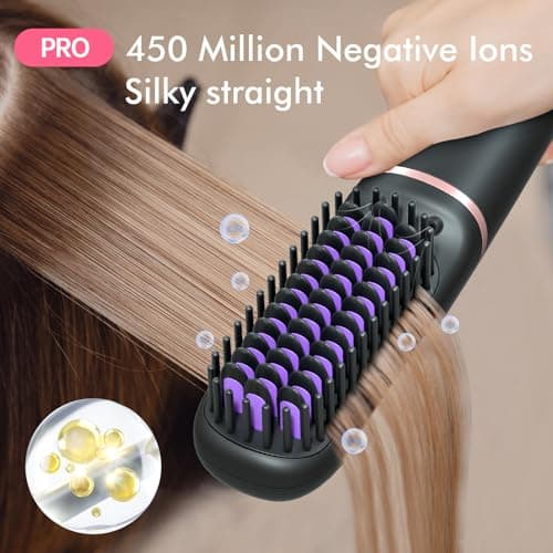Ionic Hair Straightening Brush - 450 Million Negative Ions, 2 Temp Settings, Safe Auto-Off (Black)