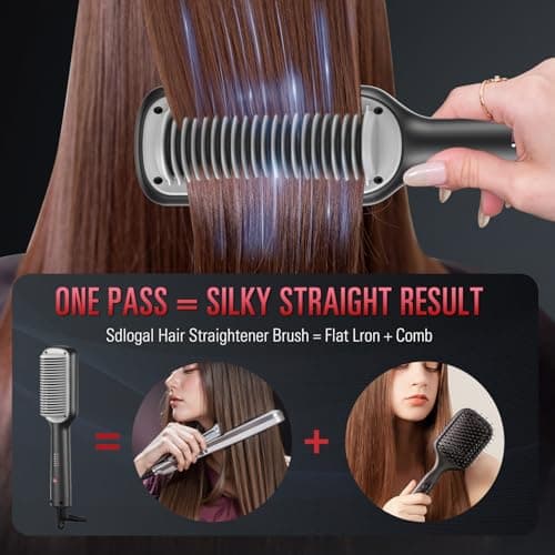 SDLOGAL Hair Straightener Brush, 5 Temperature Settings, Fast Heat, Salon-Style, Dual Voltage Travel Friendly