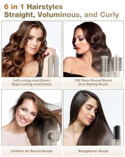 7MAGIC High-Speed Negative Ionic Hair Dryer Brush & 6-in-1 Styler 110,000 RPM Fast Drying Volumizing Straightening
