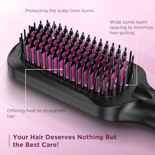 Black Global Voltage Hair Straightening Brush 30s Fast Heat Anti-Frizz Anti-Scald 16 Temp Modes