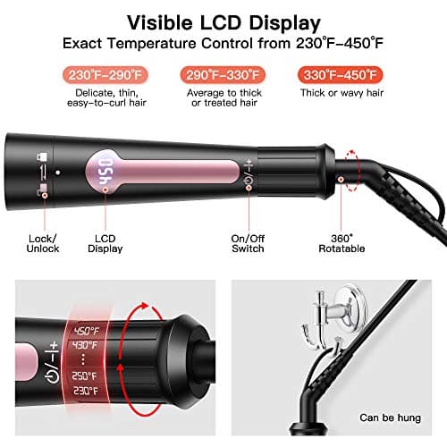 5-in-1 Curling Iron Set, Instant Heat, 12 Temp Settings (Pink)