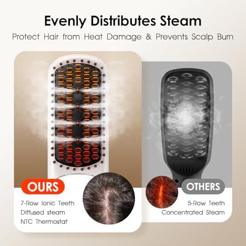 Steam Hair Straightener Brush - 3-in-1 13 Temp Straightening Comb, Fast Heating, Scalp-Friendly, Hair Protection, Travel