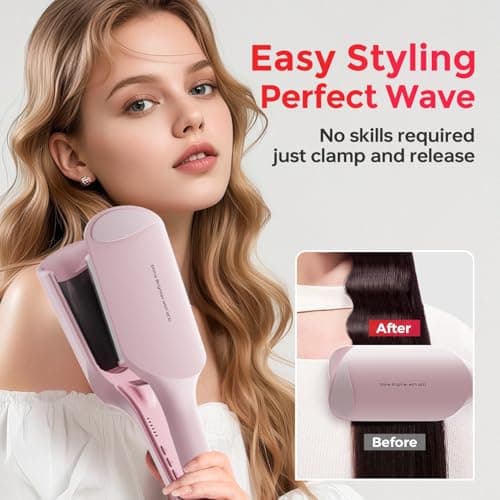 LENA S12 Beach Waver Curling Iron, 2-Barrelanti-Scald Protection, Dual Voltage