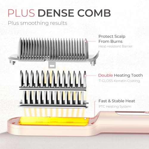 TYMO Ring Plus Ionic Hair Straightener Brush, Gold Blush