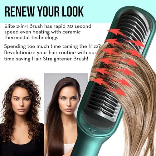Professional Hair Straightener Brush with Negative Ions & LED Display