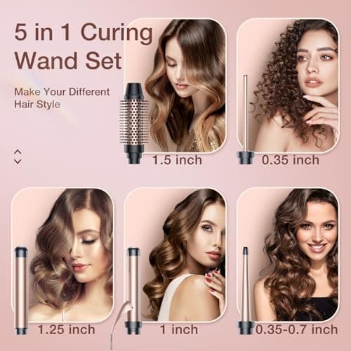 5-in-1 Instant Heat Curling Iron Set with Brush & Gloves