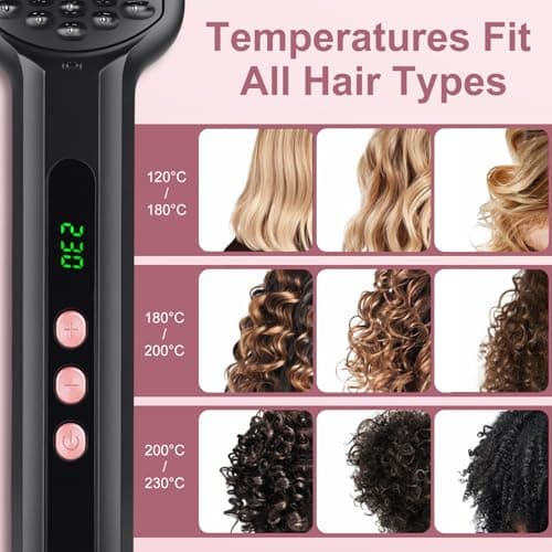 Siquer Ionic Hair Straightener Brush, 13 Temperatures LCD, Fast Heat, Auto-Off, Ceramic, Black