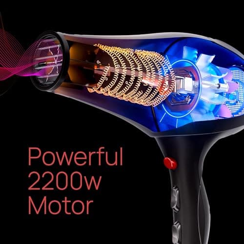 Professional Ionic 2200W Blow Dryer - Lightweight for Salon & Travel - Normal & Curly Hair