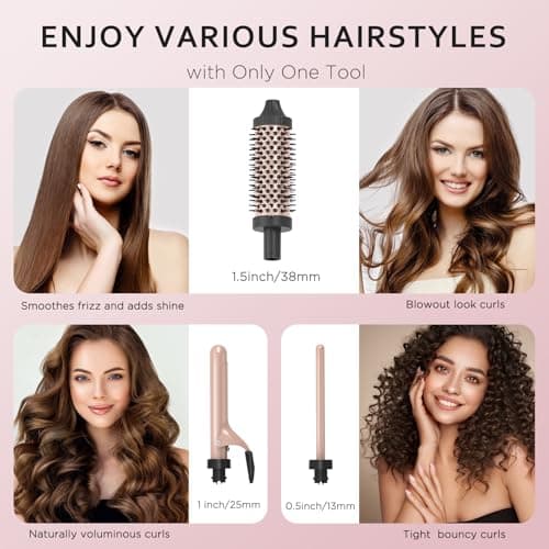 Javelove 3-in-1 Curling Iron Set with Thermal Brush & Ceramic Wands