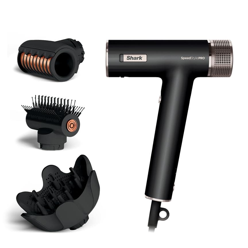 SpeedStyle Shark Hair Dryer | No Heat Damage Styling | 3 Tools Included | Portable & Powerful | Best for Straight & Wavy