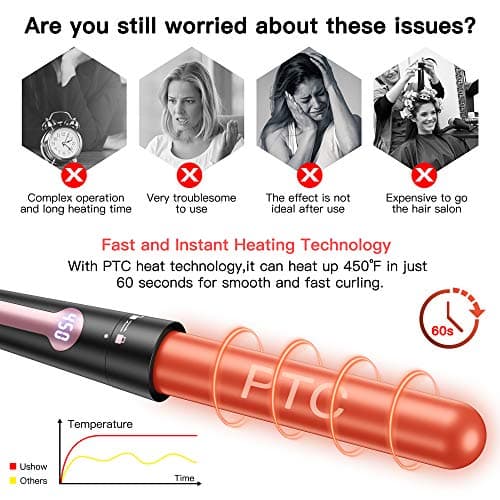 5-in-1 Curling Iron Set, Instant Heat, 12 Temp Settings (Pink)