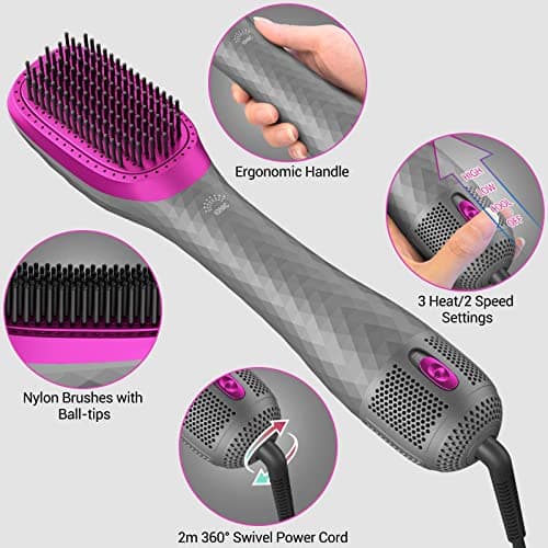 Professional 1200W Ceramic Tourmaline 3 in 1 Hair Dryer Brush (Gray)