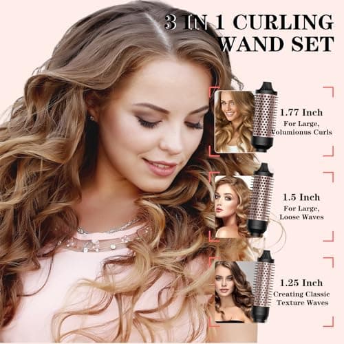 Ionic Heated Round Curling Brush 3-in-1 Set for Dry Hair Volume Smoothing Ceramic Curl Iron (Black)